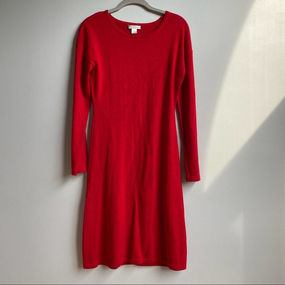 Garnet Hill 100% Wool Midi Sweater Dress Red